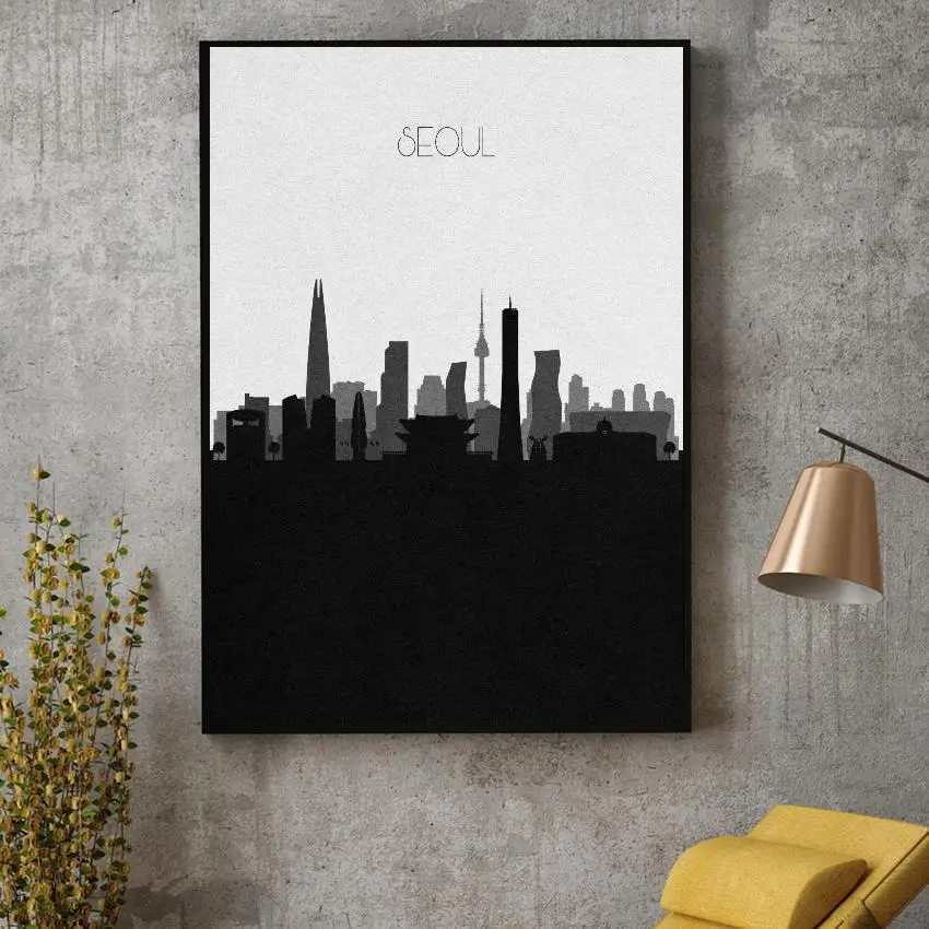 

Seoul Skyline Canvas Painting Art Print Poster Picture Wall Modern Minimalist Bedroom Living Room Decoration