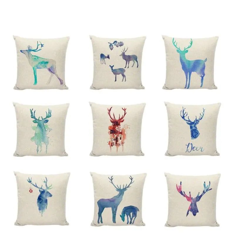 

Square Color Cozy Red Words lattice Cushion Cover Animal Deer Elk Christmas Decorations For Home Textile Travel Throw Pillows