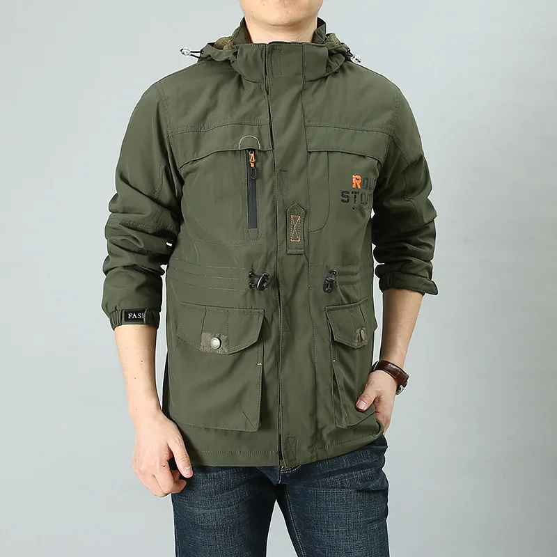 

2021 Spring and Autumn New Men's Sports-Style Fashion Trench Coat Jacket Outdoor Casual Jacket Multi-Pocket Tooling Overcoat