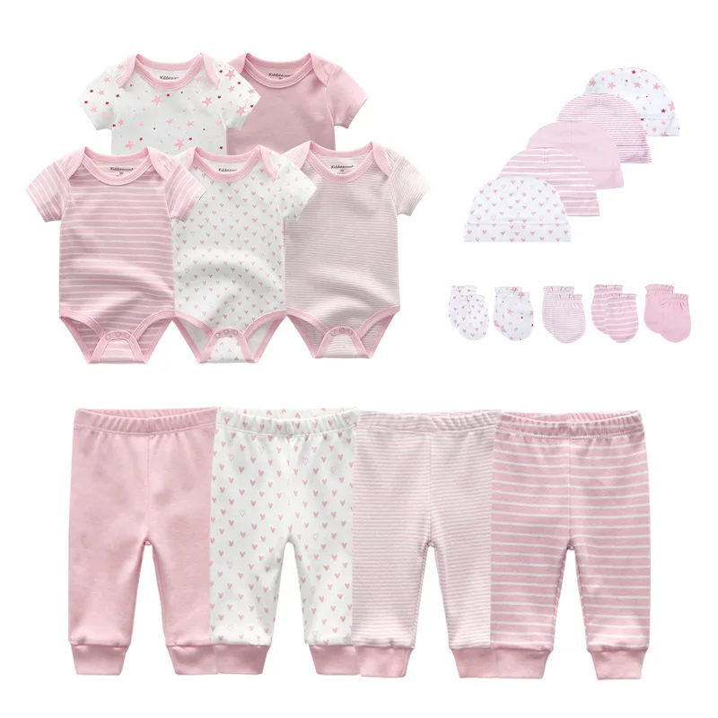 2022 Solid Unisex New Born Baby Boy Clothes Bodysuits+Pants+Hats+Gloves Girl Cotton Clothing Sets Roupa de bebe | Детская одежда и