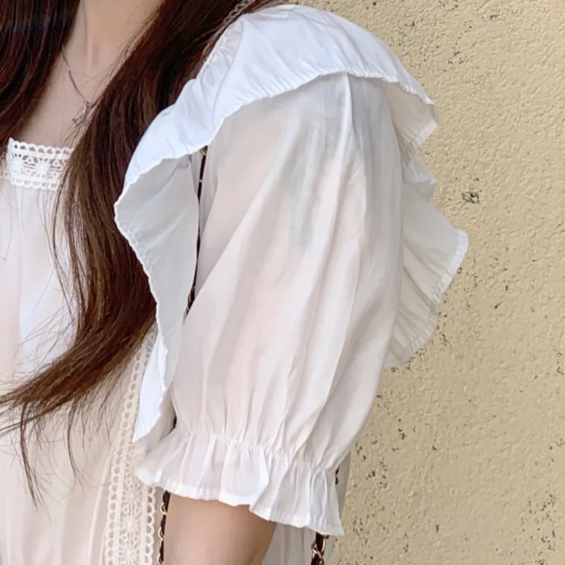 

2021 New Summer Women Dresses High Waist Casual Fashionable Sweet Korean Style Vestidos Pleated Ruffle Patchwork White Long Robe