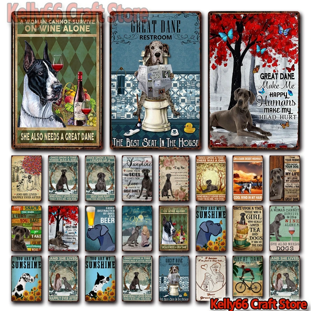 

[ Kelly66 ] Pet The Great Dane Dog Restroom You Are My Sunshine Tin Metal Sign Home Pub Bar Decor Painting 20*30 CM Size Dy214