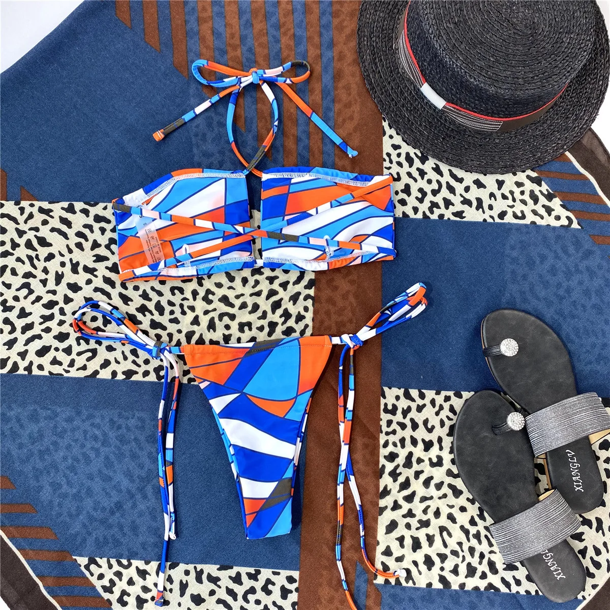 

Retro Halter Bikini Set Split Swimsuit Women Plaid Print Swimwear String Bandage Bikinis 2021 Mujer Bathing Suit Maillot De Bain