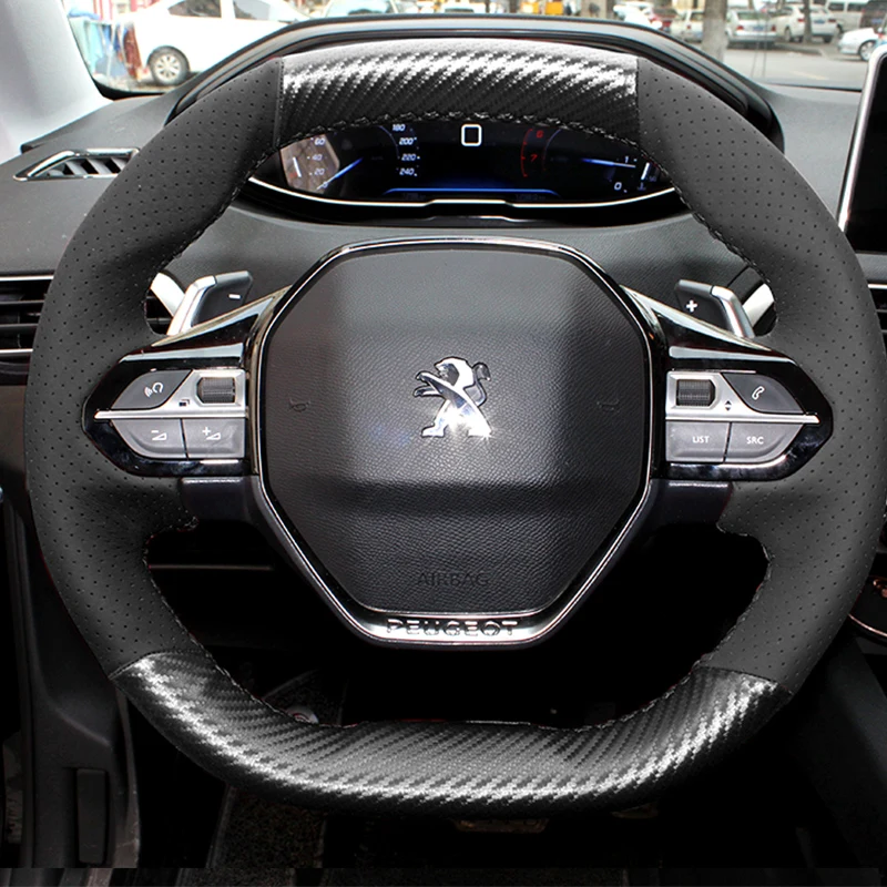 

For Peugeot 4008 5008 DIY hand-stitched sueder leather car steering wheel cover