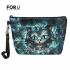 Женская косметичка FORUDESIGNS, мы все здесь сумасшедшие, милая дорожная косметичка с изображением Чеширского кота, кожаная сумочка для Хранения Туалетных Принадлежностей