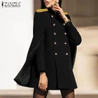ZANZEA 2021 модная женская двубортная накидка с воротником-стойкой, свободное винтажное весеннее пончо с длинным рукавом, элегантное вечернее пальто без подкладки