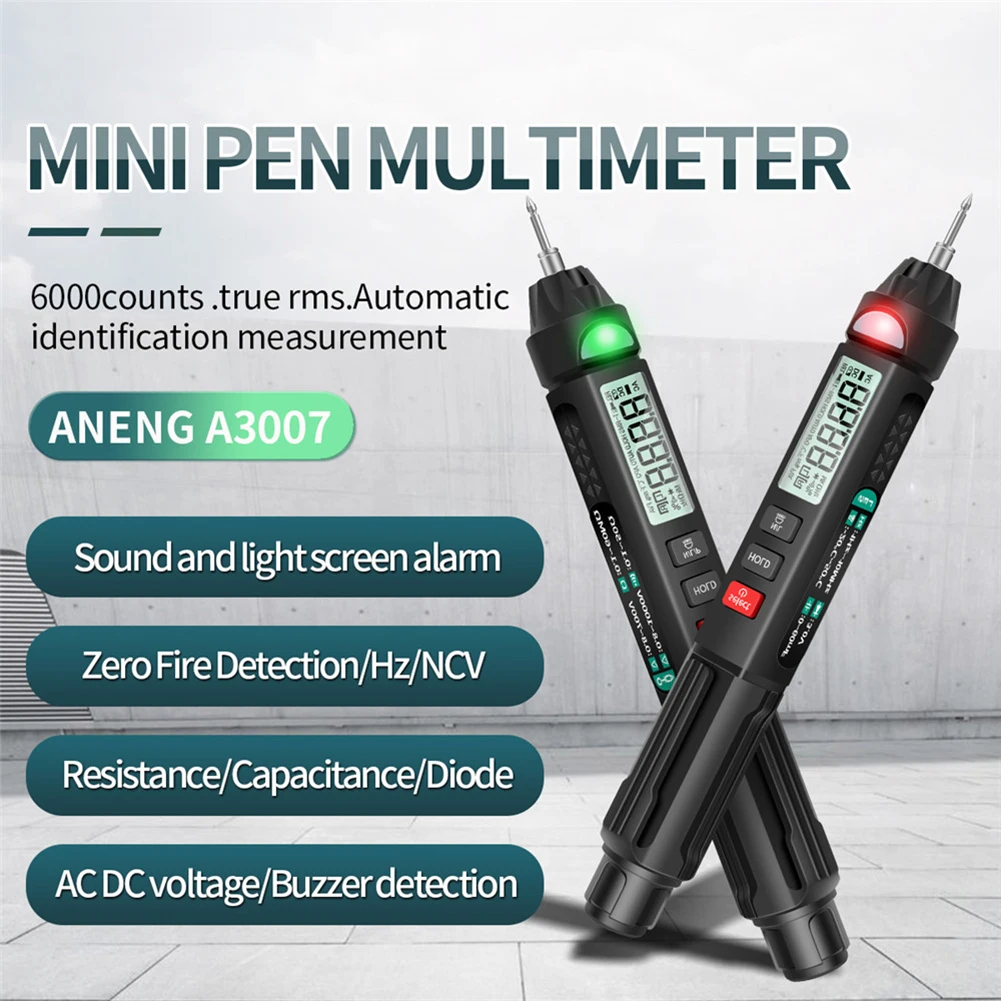 

ANENG A3007 Mini Professional Multimeter Pen 6000 Count with Non-Contact Automatic AC/DC Voltage Ohm Tester Capacitance For Tool
