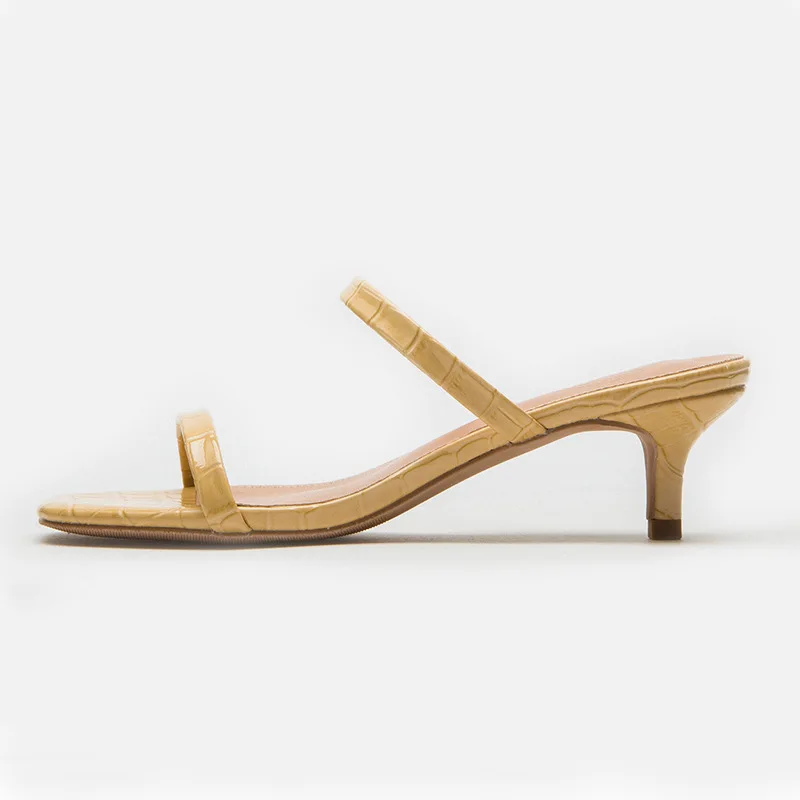 

2020 Summer Square toe Sandals Women Fashion Med High Thin Women Slide Sandals Fashion Outside Inside