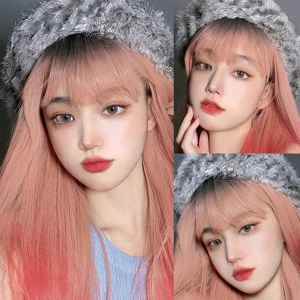 

Парик для косплея LiangMo с челкой, Синтетические прямые волосы, 24 дюйма, длинный термостойкий розовый парик для женщин