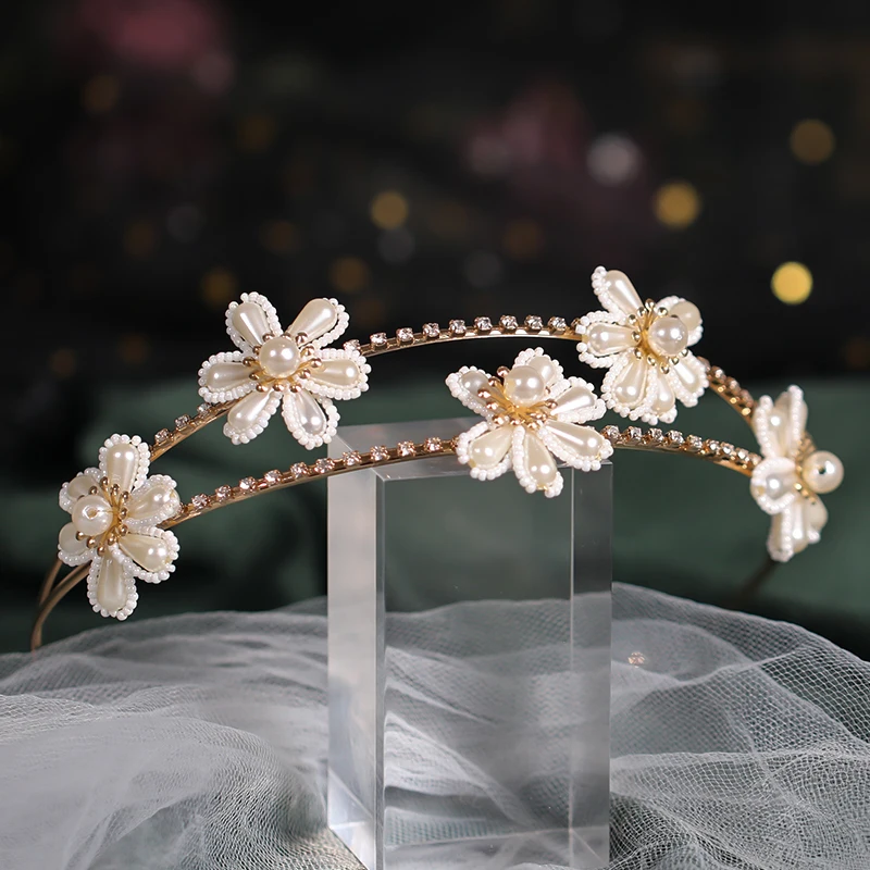 Vintage Gold Headbands Women Tiaras Crowns Wedding Bridal Hair Accessories Head Vines Pearls Flowers Diadems Jewelry Party Gift | Украшения