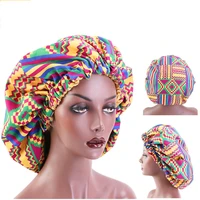 plubonnet satin cheveux nuits sized size african print round cap double layer satin lined wide brim nightcap makeup hat