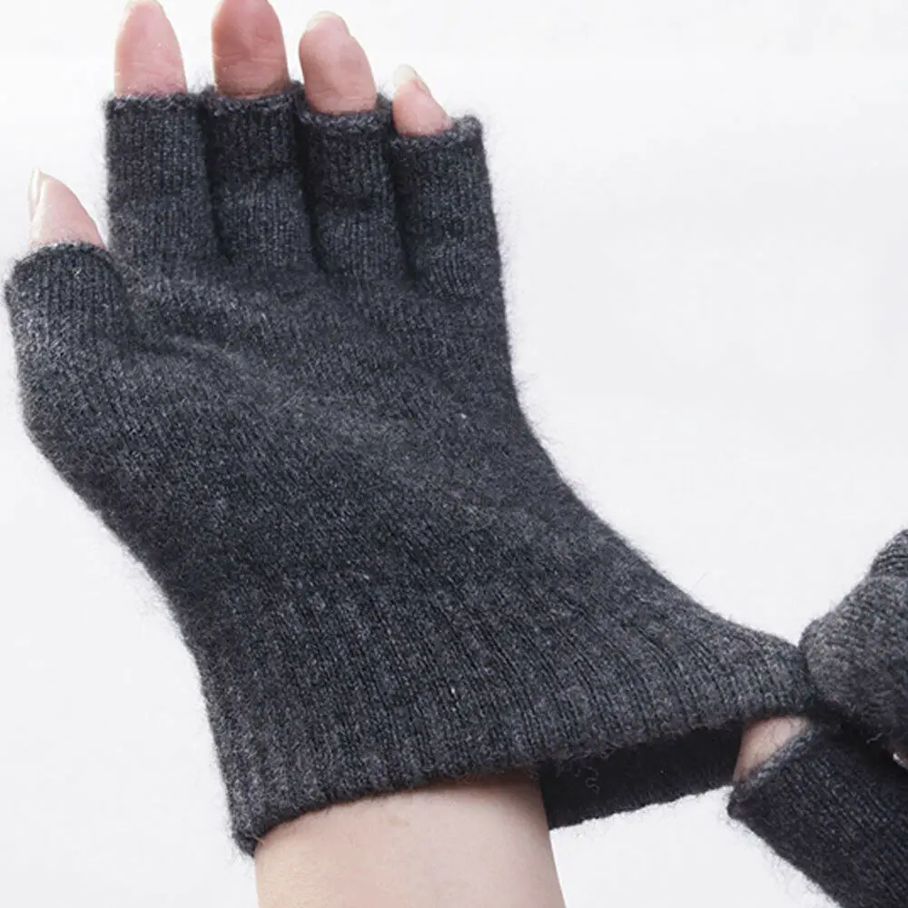 Новые модные женские мягкие перчатки с полупальцами зимние теплые вязаные