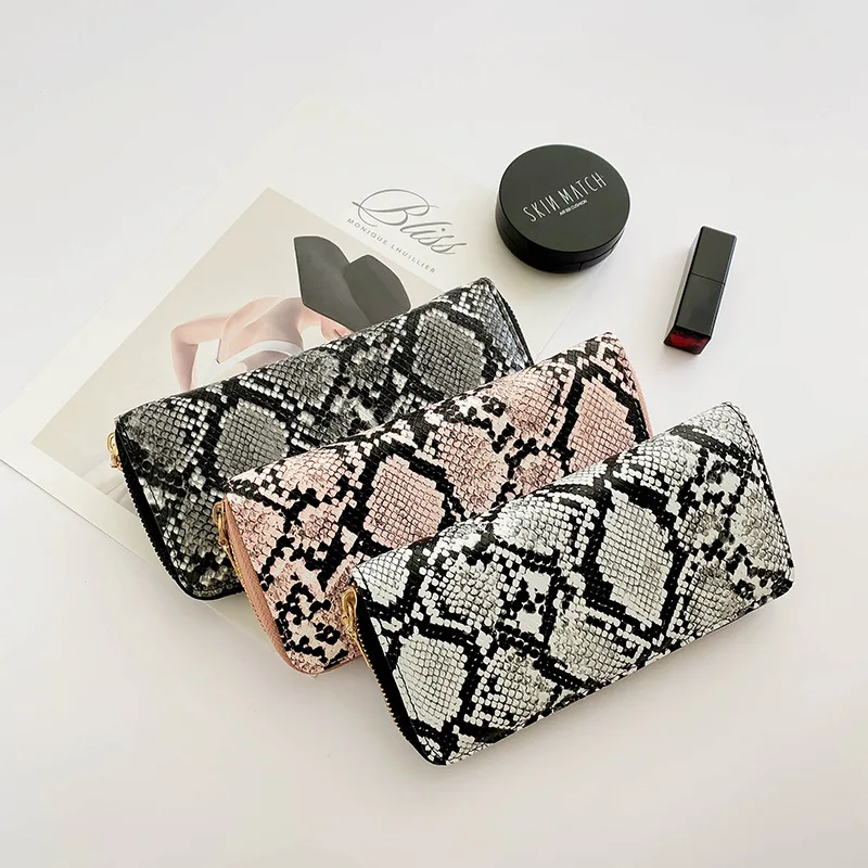 

New Women's Wallets Long Version Snake-print PU Leather Trendy Female Fashion Women's Wallet Clutches Mobile Phone Bags
