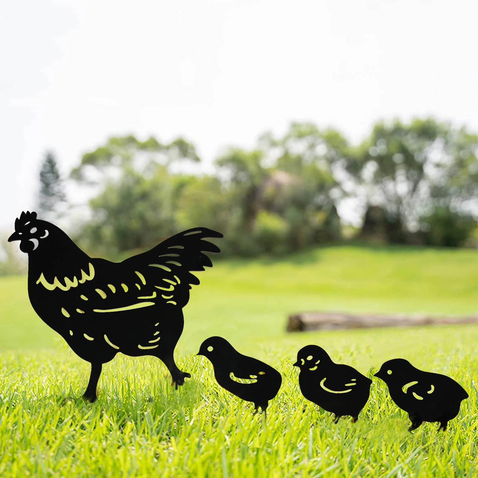 

4PCS Garden Animal Silhouette Hen And Her Babies Yard Art Acrylic Stakes Garden Accessories Pet Sculpture For Garden Decoration