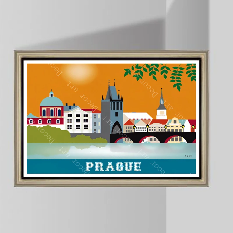 Чехословакия Прага закат квадратный путешествия холст картины винтажные стены