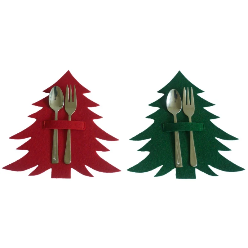 Christmas Tree Design Spoons Forks Bag Decorative Party Ornaments Tableware Holder Bags | Дом и сад