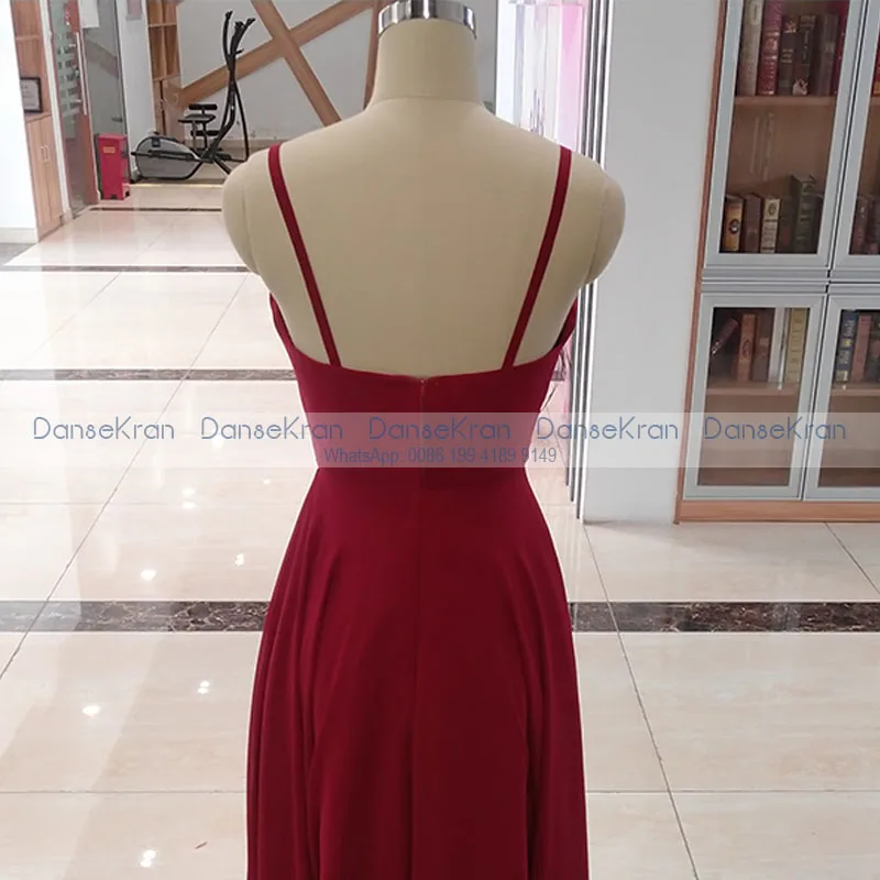 

V-neck Burgundy Prom Dresses 2021 Elegant Side Split Chiffon Formal Evening Dresses For Party Floor Length A-Line Maxi Gowns