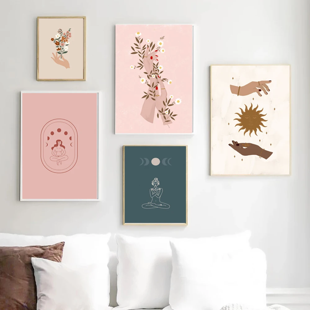

Abstract Line Flower Hand Wall Art Canvas Painting Nordic Yoga Meditate Posters And Prints Wall Pictures For Living Room Decor