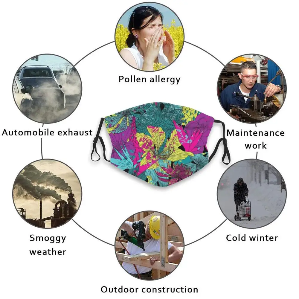 

Summernight / Floral Pattern Face Mask Anti Dust Filter Men Women Kids Girl Boy Teens Mouth Masks Floral Pattern Flower Bird Of