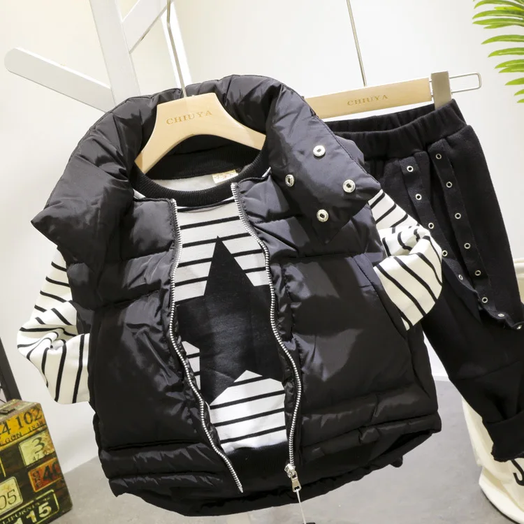 WLG/комплект зимней одежды для мальчиков из 3 предметов детские черные парки жилет