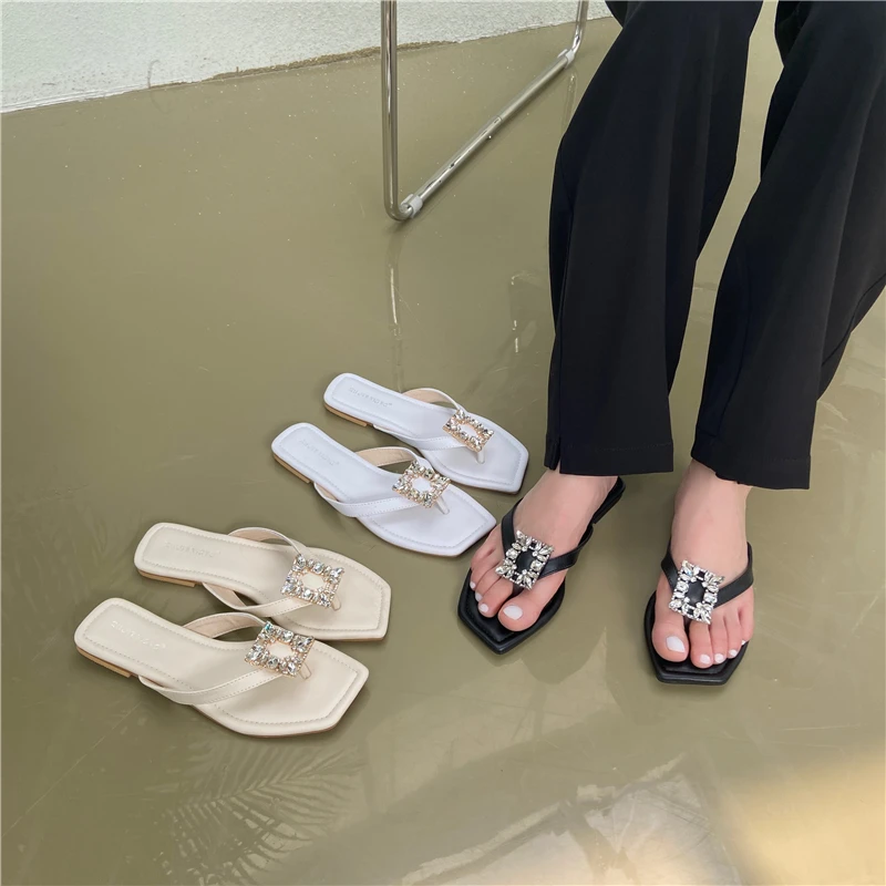 

ZAR Women Slippers 2020 Summer New Rhinestone Rome Sandals Flat Casual Shoes Female Slip on Slides Woman Plus Size Sandalias