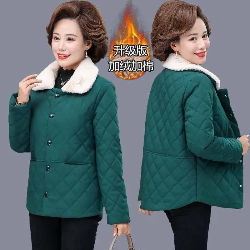 

Mother's winter cotton padded jacket middle-aged and old women's short lapel and plush thickened new cotton padded jacket solid