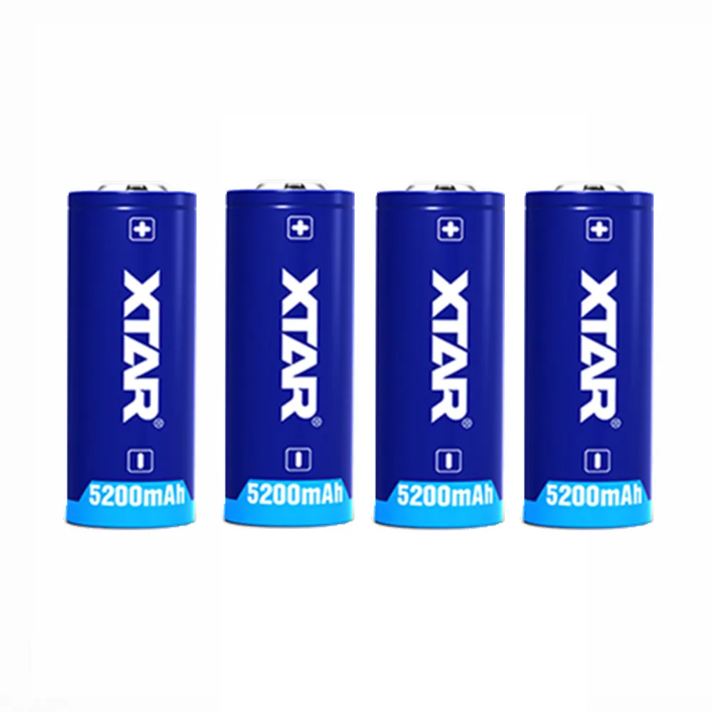 

4Pcs Xtar Rechargeable 26650 5200mAh button top 3.7V protected battery for flashlights portable power supplies etc