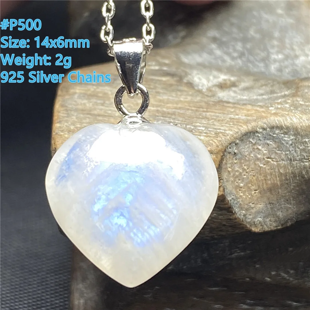 

Natural Blue Light Moonstone Heart Pendant Necklace For Women Lady Man 14x6mm Beads Crystal Gemstone Jewelry Silver Chains AAAAA