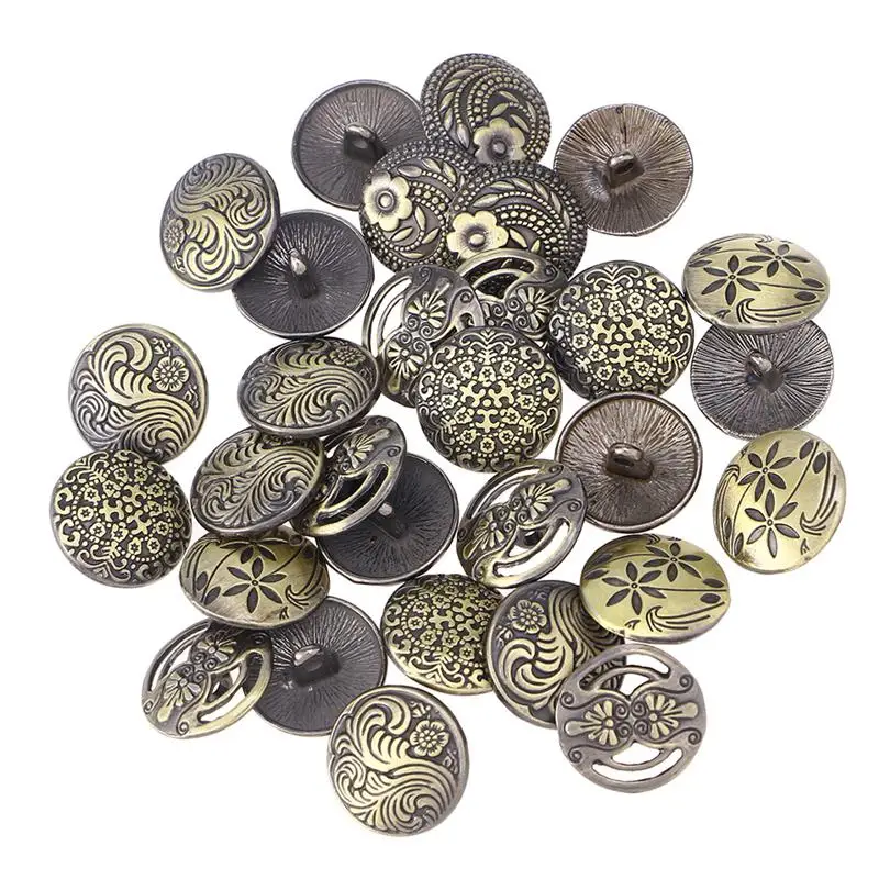 

50pcs Decorative Patterned Round Shape Crafts Sewing Decorations DIY Craft Buttons Antique Buttons