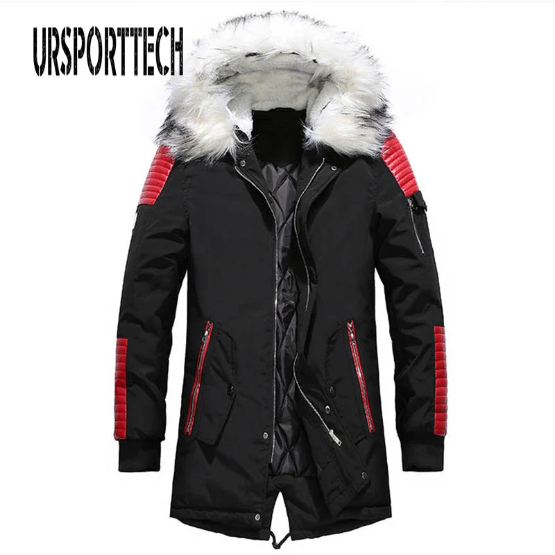 Брендовая зимняя мужская куртка с большим белым меховым воротником и капюшоном