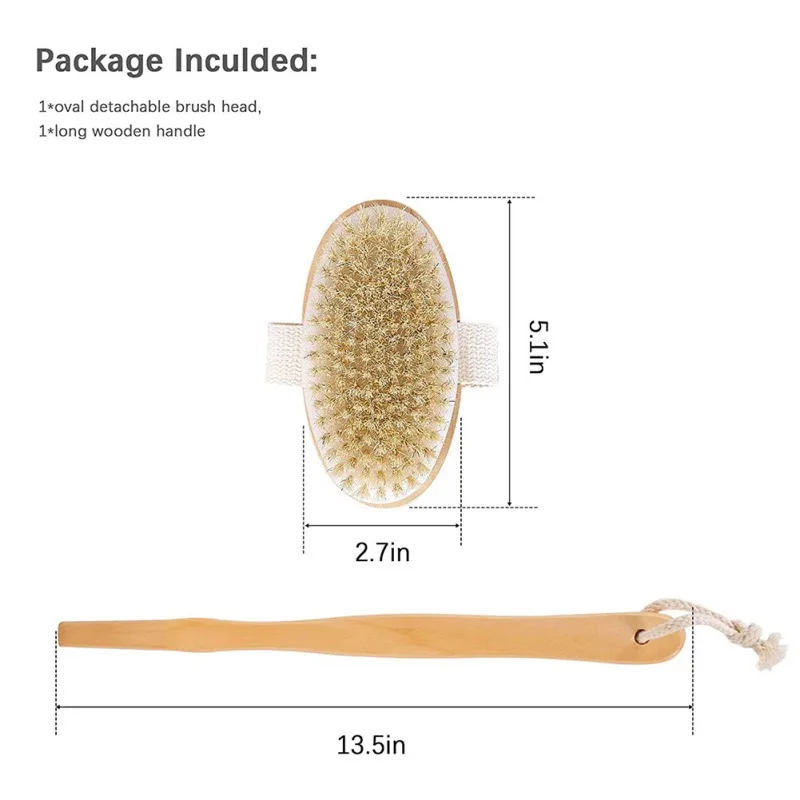 

1PC Natural Bristle Long Handle Bath Brush Exfoliating Wooden Body Massage Shower Brush Woman Man Body Brush Tool