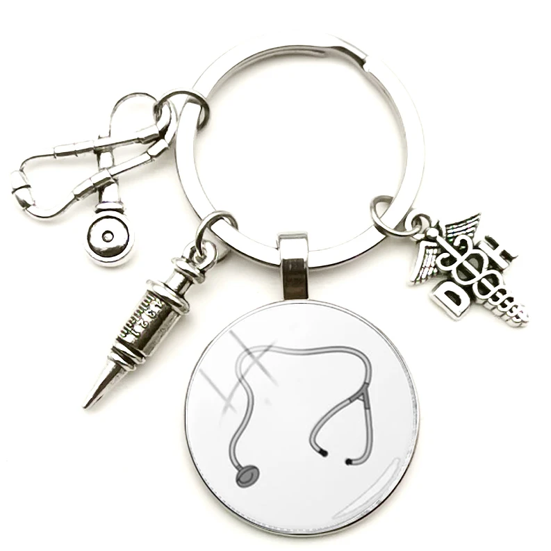 Creative Jewelry Antique DH Bump Glass Keychain Pendant Medical Sign Stethoscope Syringe Man Woman Car Keyring Gift Party | Украшения и