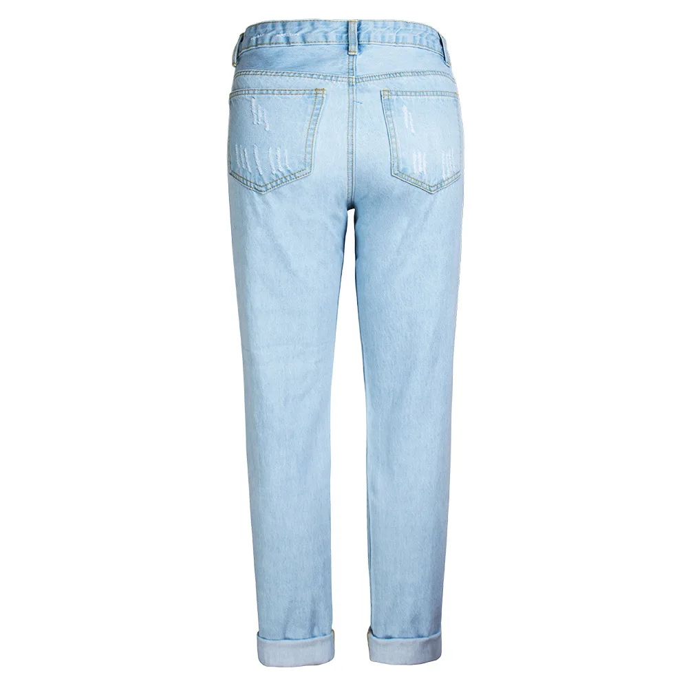 

Women's wear hole denim loose straight Pants Capris