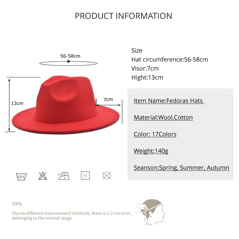 2020 New Fashion Ladies Fedora Hat Men's Fashion Jazz Hat Summer Spring Black Wool Blended Hat Outdoor Leisure Hat F64