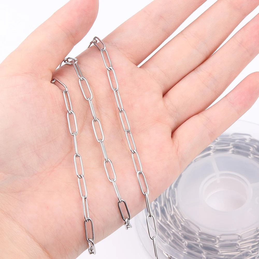 

5yards/roll Stainless Steel 4mm Width Gold Paperclip Chains Oval Cable Chain For DIY Long Necklace Bracelet Making Findings