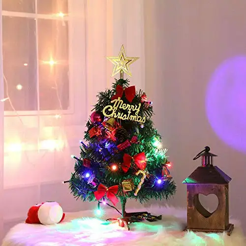 Mini &aacute;rbol de Navidad de 30CM para mesa, decoraci&oacute;n con cadena de luces LED, Cajas de Regalo, adornos colgantes y una estrella, para invierno-3