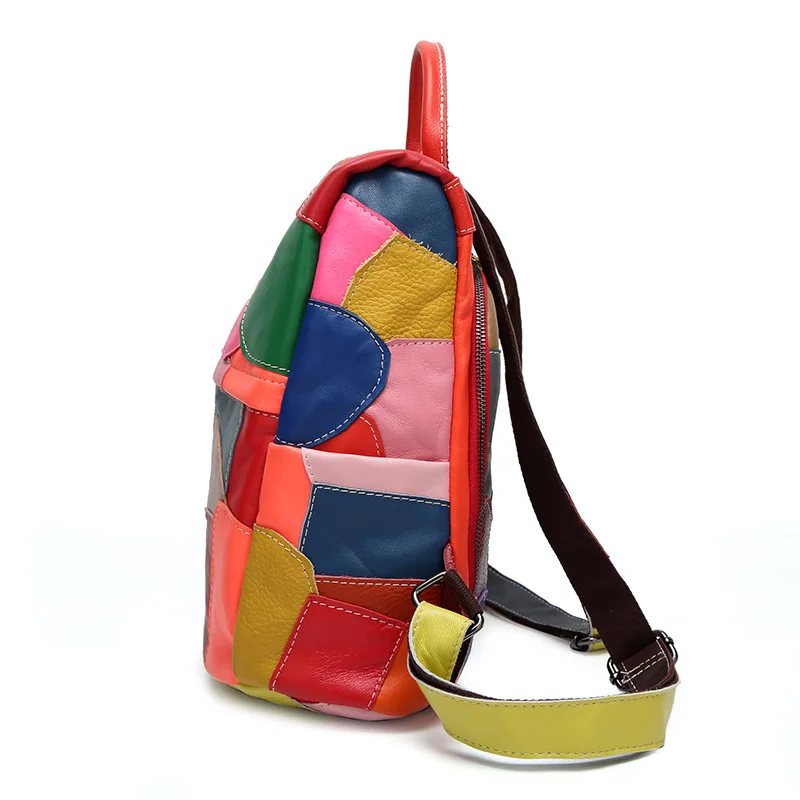 Womens Backpack Purse Rivet Colorblock Patchwork Laptop Genuine Leather Casual Tote Rucksack Light Strong Sport Daypack | Багаж и сумки