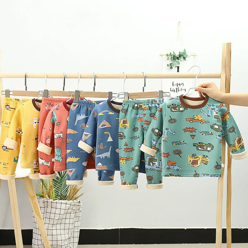

Baby Kids Pajamas Sets Cotton Boys Sleepwear Suit Winter Girls Pajamas Warm Fleece Pijamas Tops+Pants 2Pcs Children Clothing