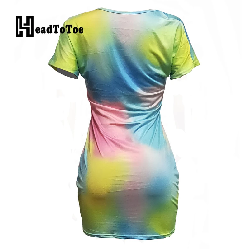 

Gradient Print Hole Fashion Dresses for Women Short Sleeve Round Neck Skinny Above Knee Bodycon Dress