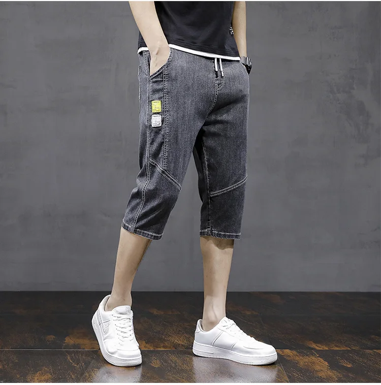 

Men's Denim Shorts Casual Straight Slim Plus Size Cotton Shorts Knee Length High Quality Blue Men's Pants 28-42