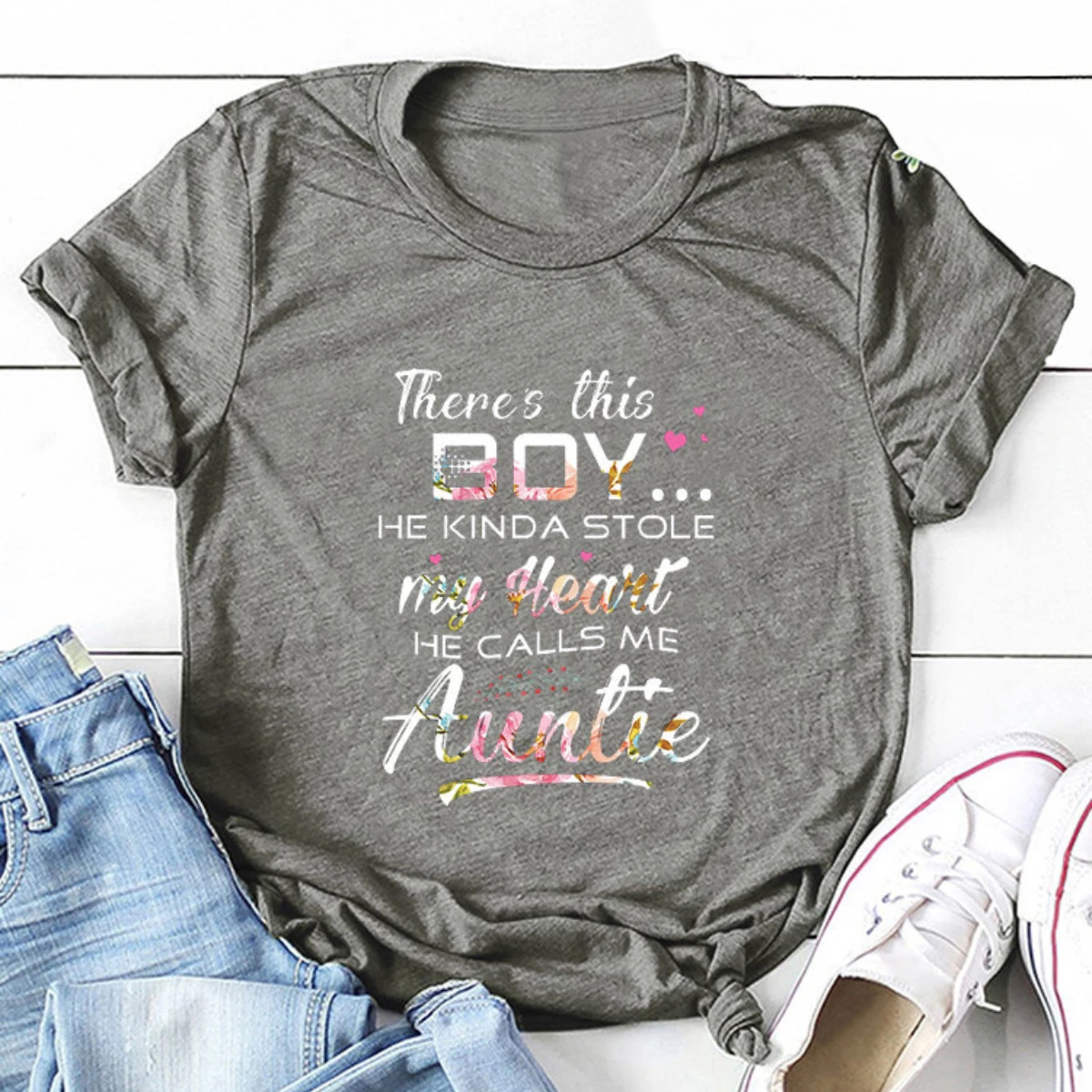 

Women Creative Letter short-sleeved Casual T-shirt Theres this boy he kinda stole Printe Color letter O-Neck Shirts Harajuku Tee