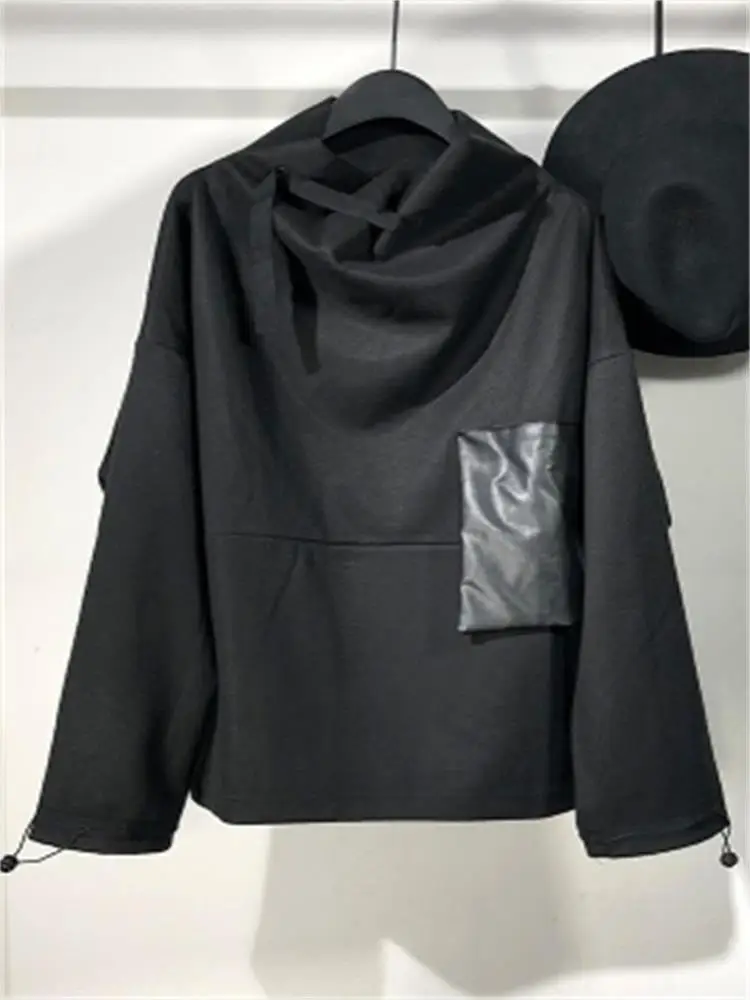 Осенне-зимняя новая черная футболка-свитер облегающая большая свободная модная