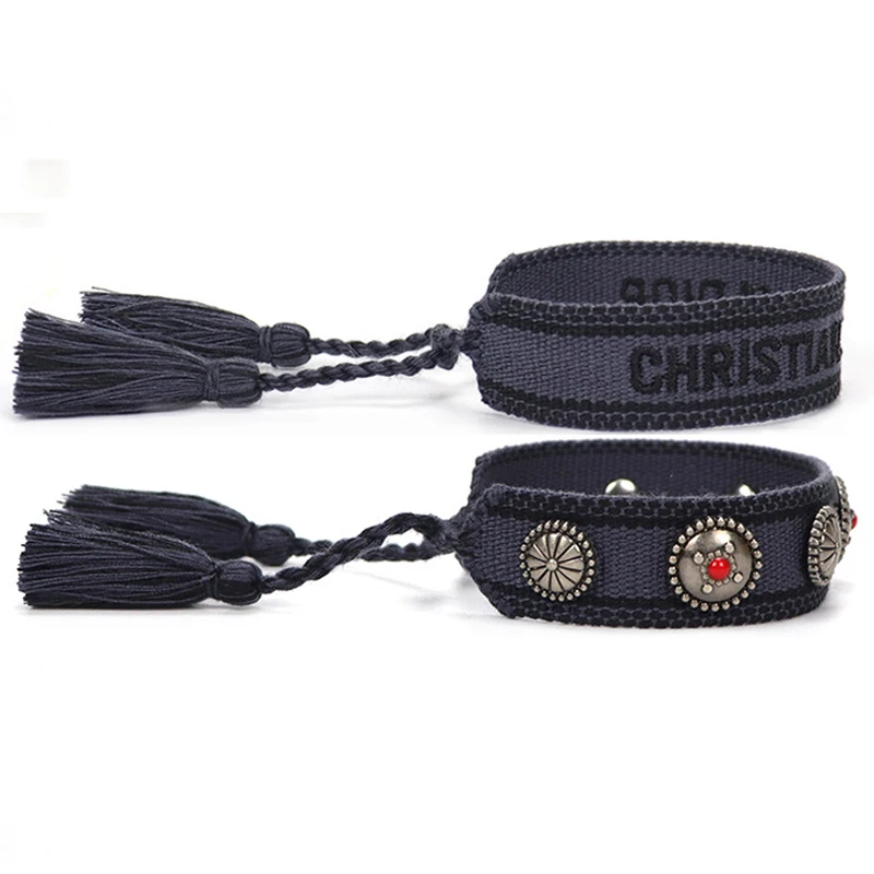 

Sold in pairs (2PCS) rivet adjustable canvas bracelet woven friendship belt jewelry gift for sisters and friends