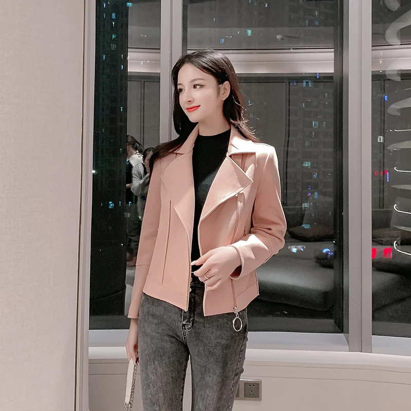 2020 Весна Осень Новые Обрезанные Куртки из искусственной кожи женские корейские
