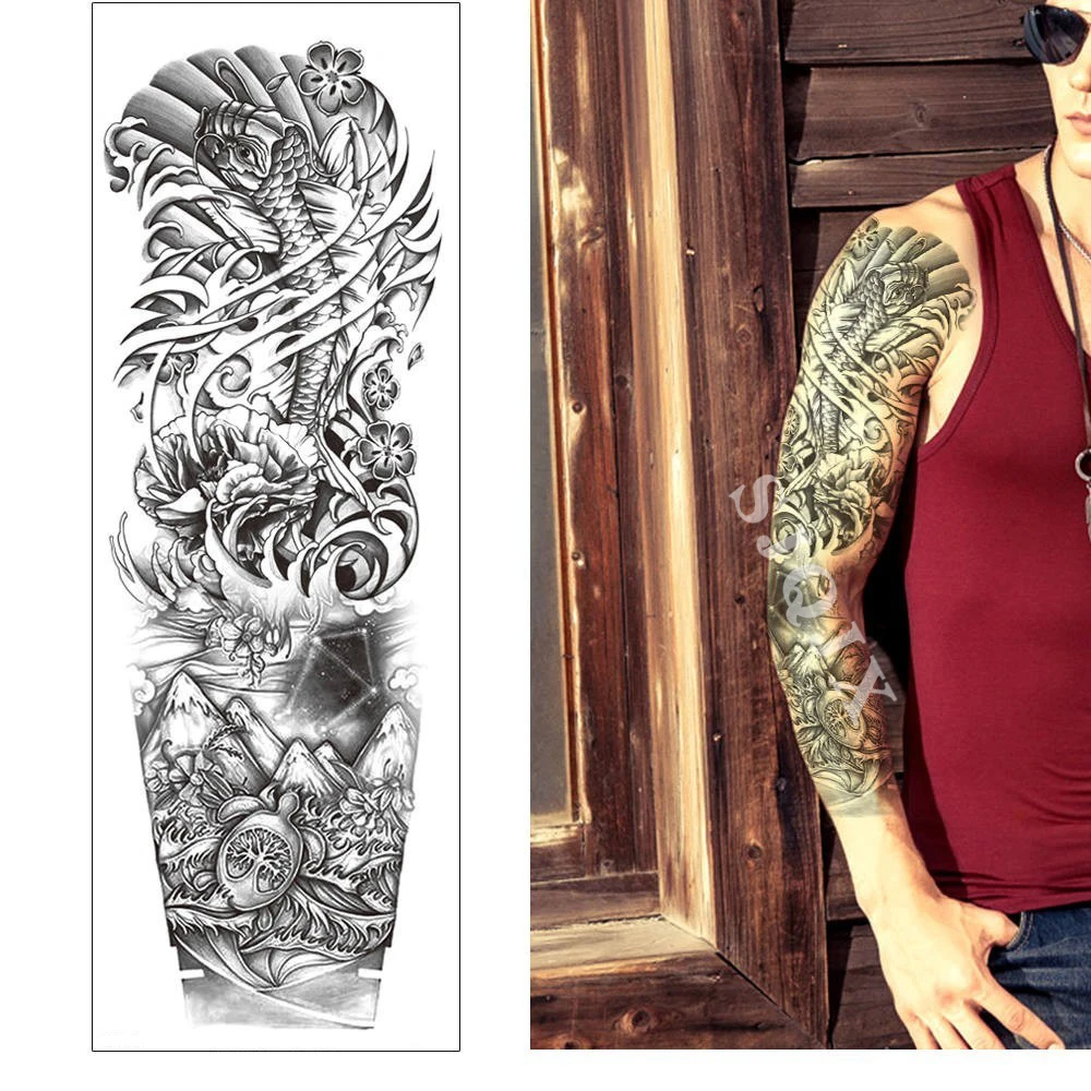 Большая временная татуировка наклейка на всю руку поддельная цветок Тигр
