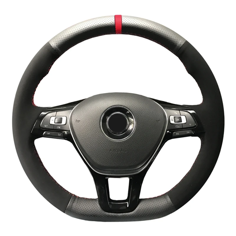 hand stitched black carbon suede fiber leather steering wheel cover for volkswagen vw golf 7 mk7 new polo jetta passat b8 free global shipping