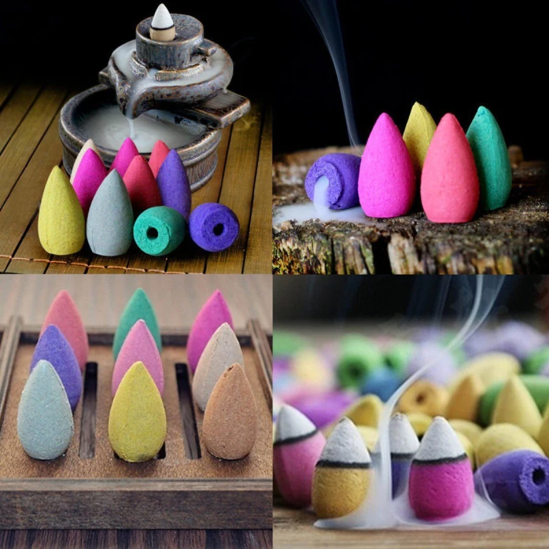 

Colorful Incense Cones For Backflow Tower Accessories Bullet Shape Incense Rose Lemon Natural Sandalwood Tea Agarwood