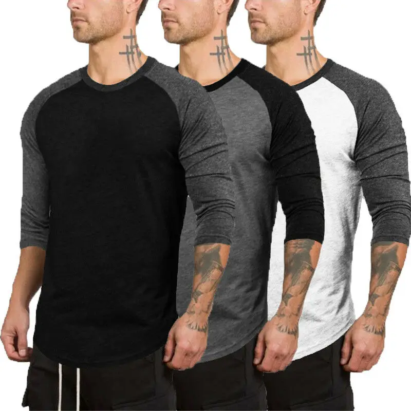 Хлопковая футболка с рукавом 3/4 топ Бейсбольная Футболка круглая мужская