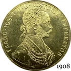 Австрия Habsburg 1908, 4 Дуката, Франц Иосиф, австрийский император, двойная головка, австрийский венгерский орел с короной, Золотая копия, монета
