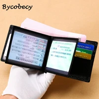 bycobecy men genuine leather credit card bag driver license id card card holder wallet passport card bag casual bag high quality